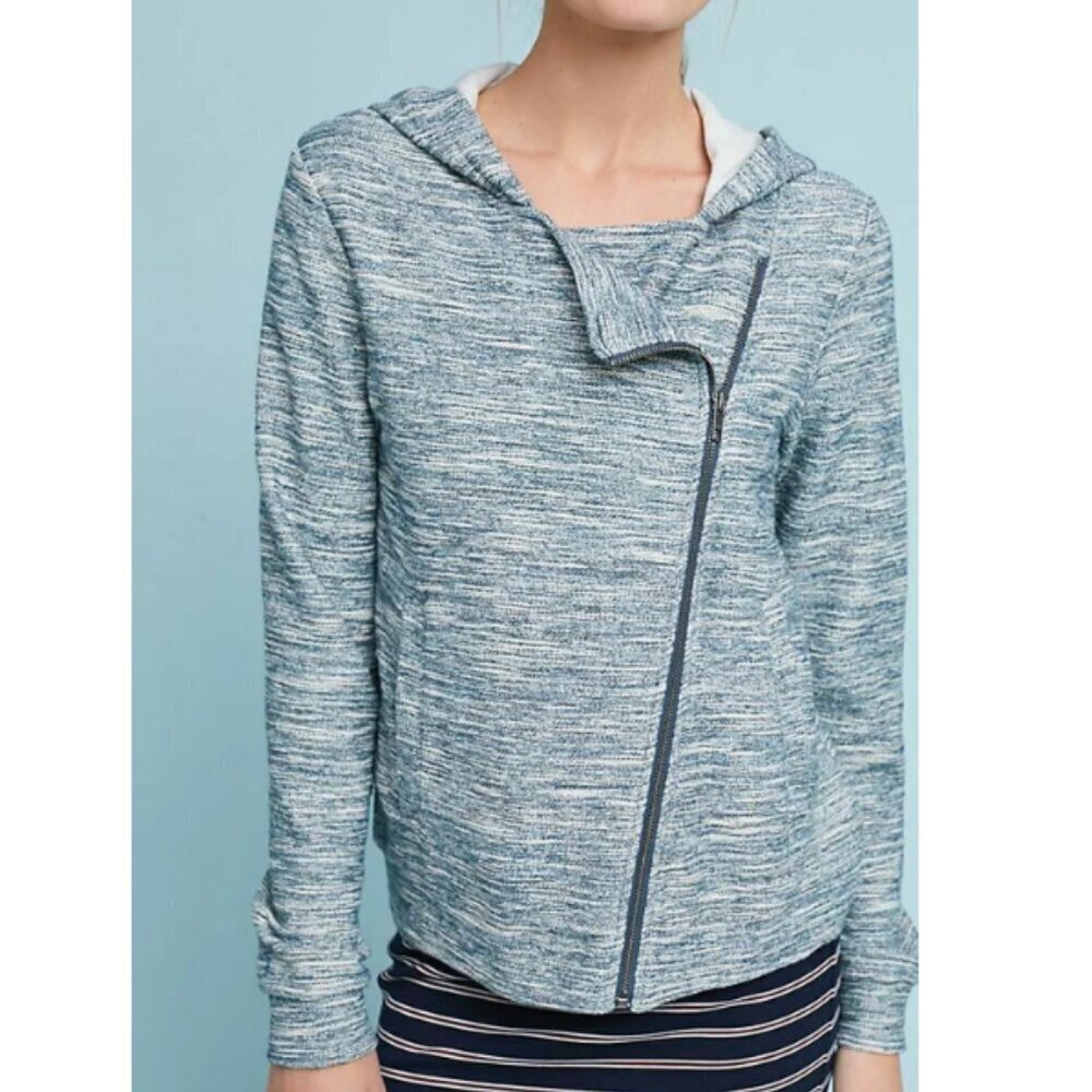 Anthropologie Moto Zip Hoodie Sweater Womens Extra Small Gray Cotton Crop Jacket - Picture 7 of 9